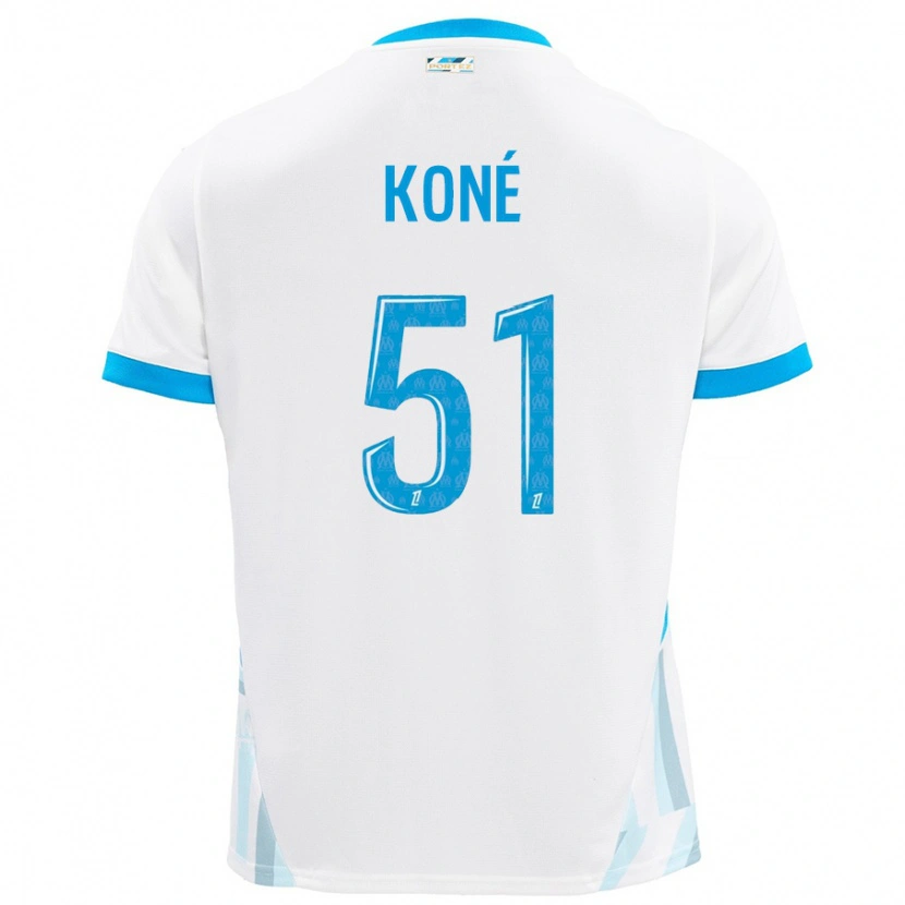 Danxen Enfant Maillot Ismaël Koné #51 Blanc Bleu Ciel Tenues Domicile 2024/25 T-Shirt