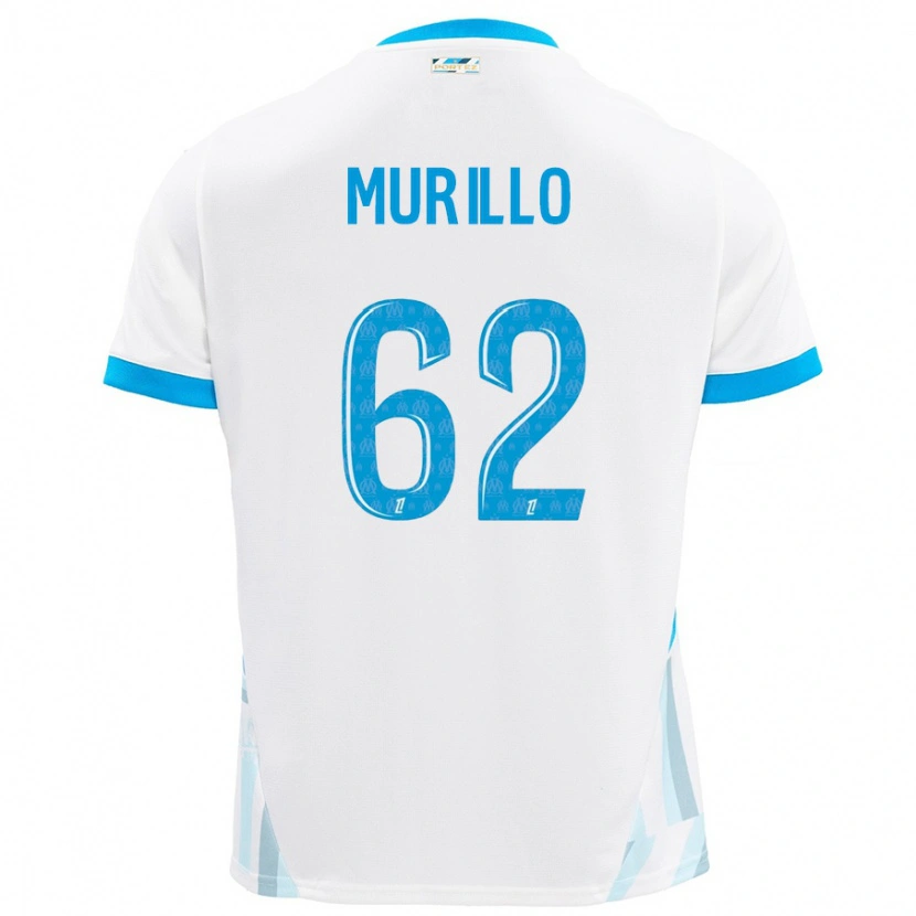 Danxen Enfant Maillot Amir Murillo #62 Blanc Bleu Ciel Tenues Domicile 2024/25 T-Shirt