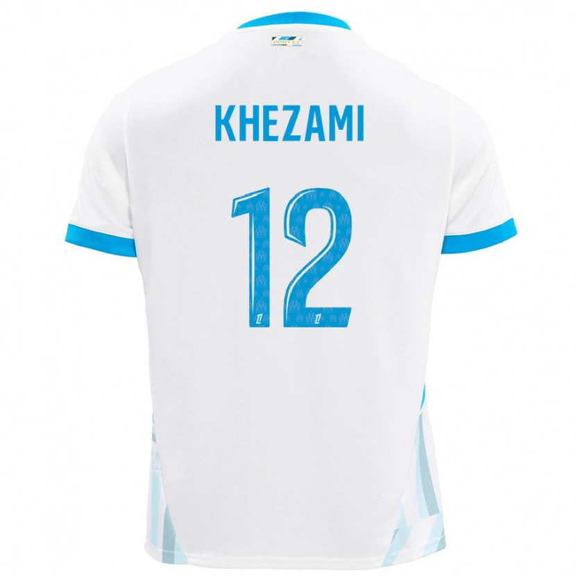 Danxen Enfant Maillot Roselène Khezami #12 Blanc Bleu Ciel Tenues Domicile 2024/25 T-Shirt