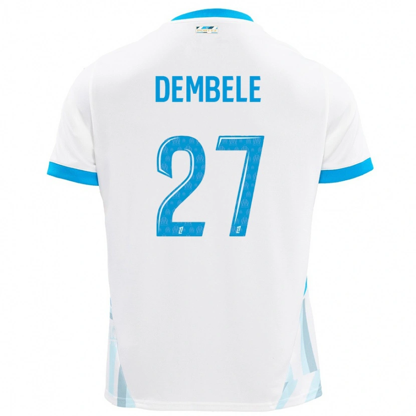 Danxen Enfant Maillot Coumba Dembélé #27 Blanc Bleu Ciel Tenues Domicile 2024/25 T-Shirt