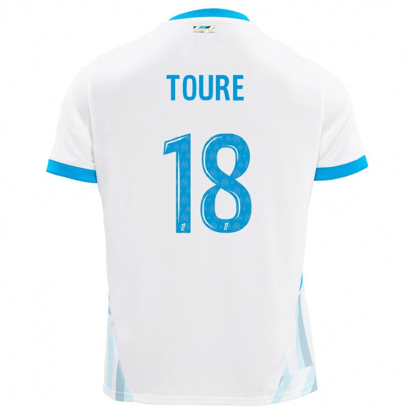 Danxen Enfant Maillot Isaak Toure #18 Blanc Bleu Ciel Tenues Domicile 2024/25 T-Shirt