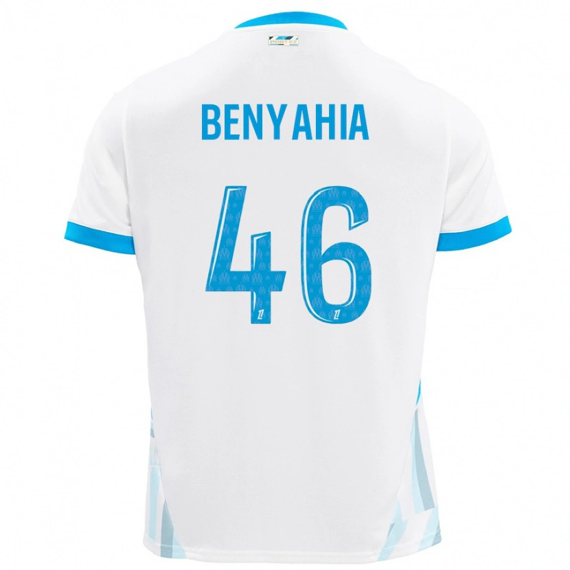 Danxen Enfant Maillot Aylan Benyahia-Tani #46 Blanc Bleu Ciel Tenues Domicile 2024/25 T-Shirt