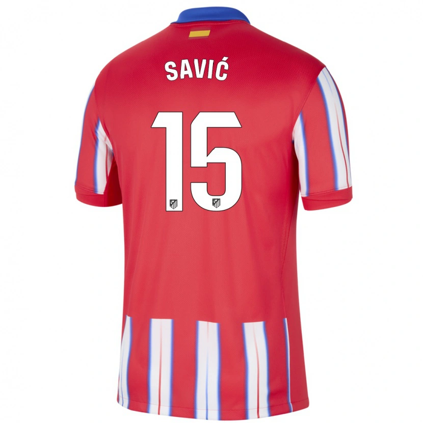 Danxen Enfant Maillot Stefan Savic #15 Rouge Blanc Bleu Tenues Domicile 2024/25 T-Shirt