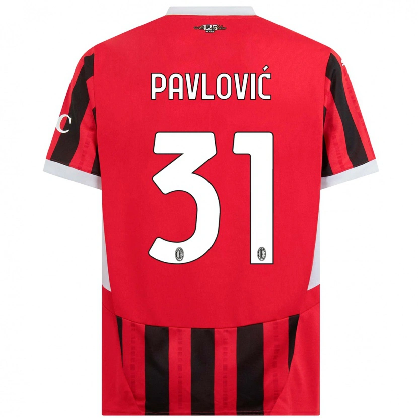 Danxen Enfant Maillot Strahinja Pavlović #31 Rouge Noir Tenues Domicile 2024/25 T-Shirt