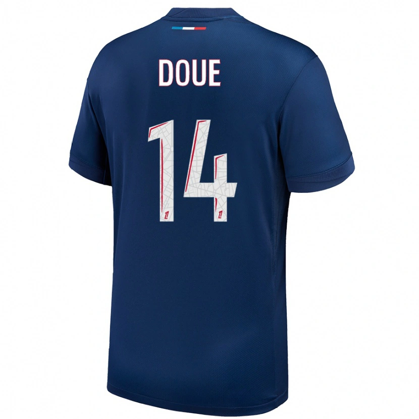 Danxen Enfant Maillot Désiré Doué #14 Bleu Marine Blanc Tenues Domicile 2024/25 T-Shirt