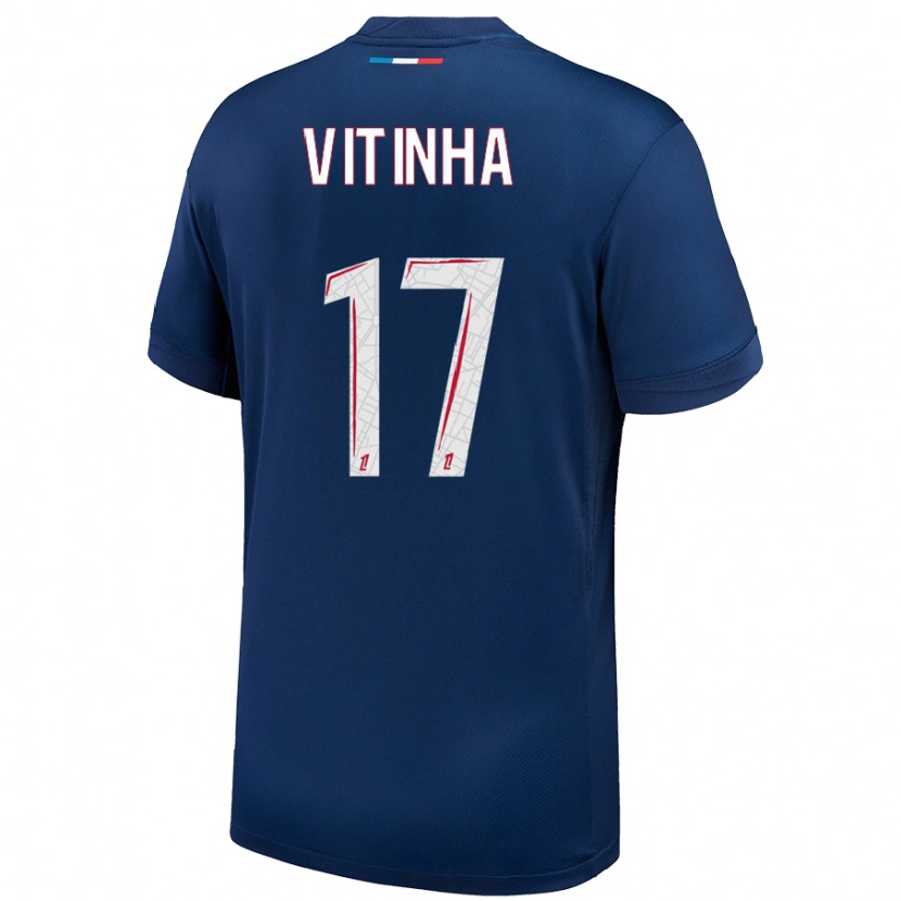 Danxen Enfant Maillot Vitinha #17 Bleu Marine Blanc Tenues Domicile 2024/25 T-Shirt