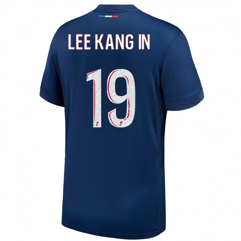 Danxen Enfant Maillot Kang-In Lee #19 Bleu Marine Blanc Tenues Domicile 2024/25 T-Shirt