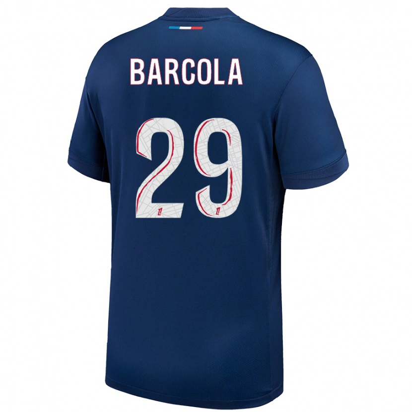 Danxen Enfant Maillot Bradley Barcola #29 Bleu Marine Blanc Tenues Domicile 2024/25 T-Shirt