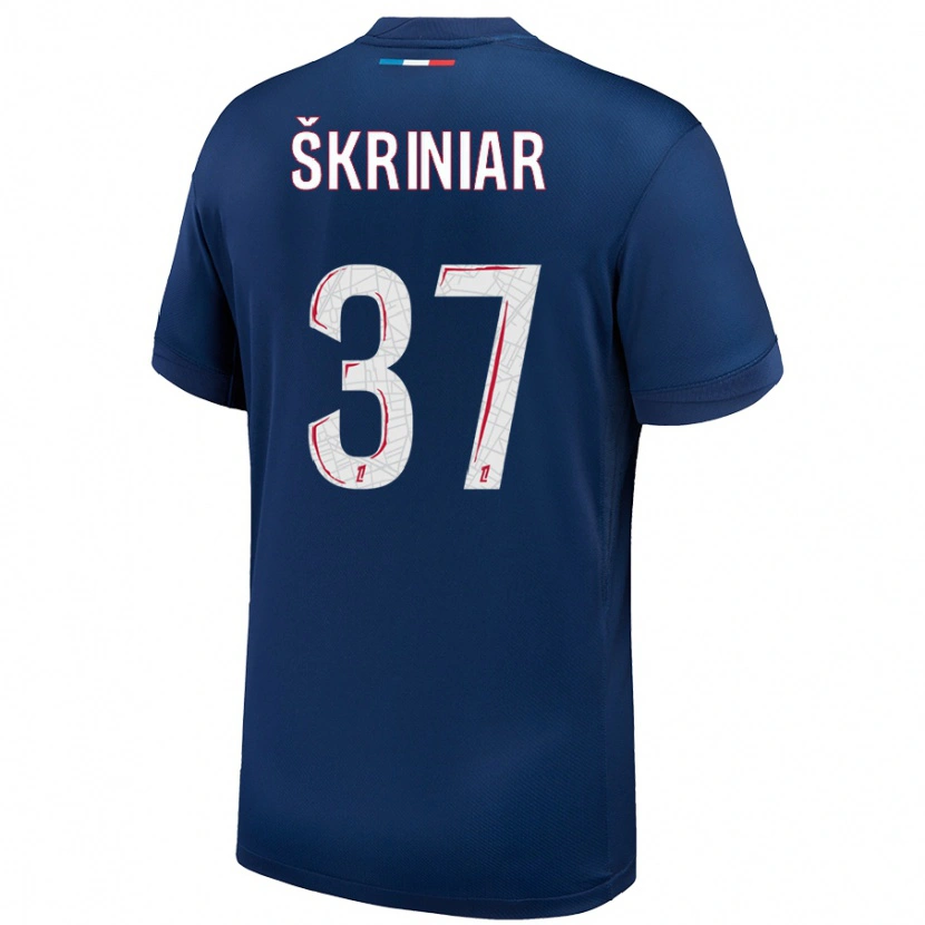 Danxen Enfant Maillot Milan Skriniar #37 Bleu Marine Blanc Tenues Domicile 2024/25 T-Shirt