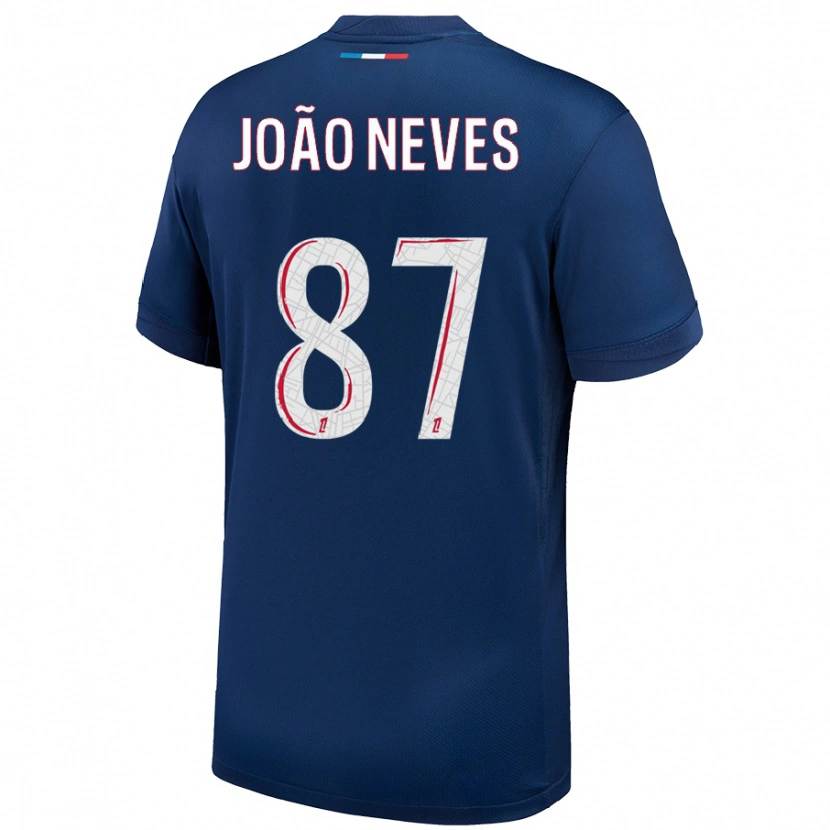 Danxen Enfant Maillot João Neves #87 Bleu Marine Blanc Tenues Domicile 2024/25 T-Shirt