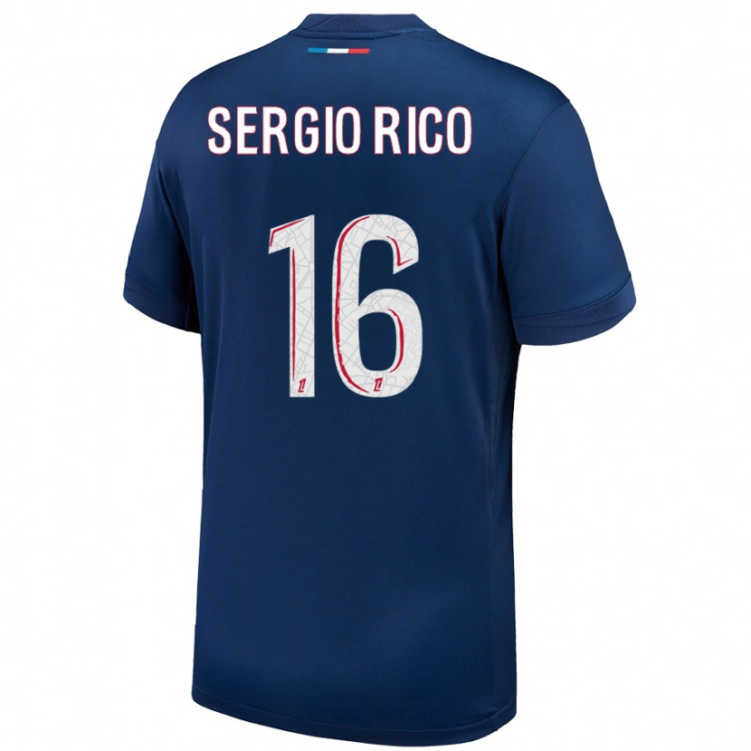 Danxen Enfant Maillot Sergio Rico #16 Bleu Marine Blanc Tenues Domicile 2024/25 T-Shirt