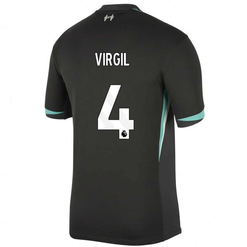 Danxen Enfant Maillot Virgil Van Dijk #4 Noir Anthracite Blanc Tenues Extérieur 2024/25 T-Shirt