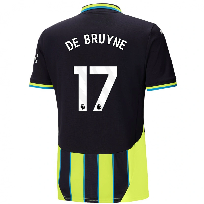 Danxen Enfant Maillot Kevin De Bruyne #17 Bleu Jaune Tenues Extérieur 2024/25 T-Shirt