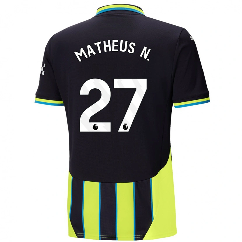 Danxen Enfant Maillot Matheus Nunes #27 Bleu Jaune Tenues Extérieur 2024/25 T-Shirt