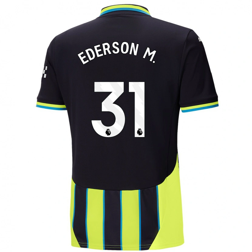 Danxen Enfant Maillot Ederson #31 Bleu Jaune Tenues Extérieur 2024/25 T-Shirt