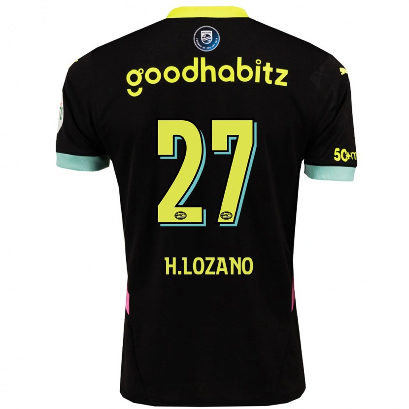 Danxen Enfant Maillot Hirving Lozano #27 Noir Jaune Tenues Extérieur 2024/25 T-Shirt