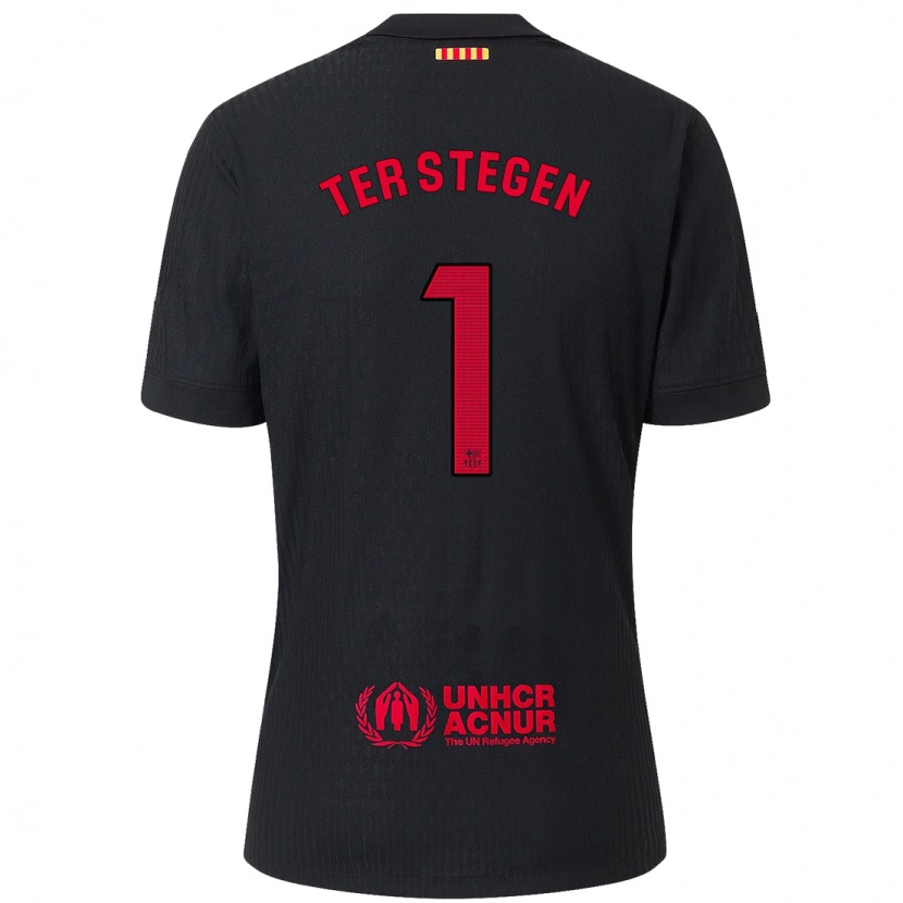 Danxen Enfant Maillot Marc-André Ter Stegen #1 Noir Rouge Tenues Extérieur 2024/25 T-Shirt