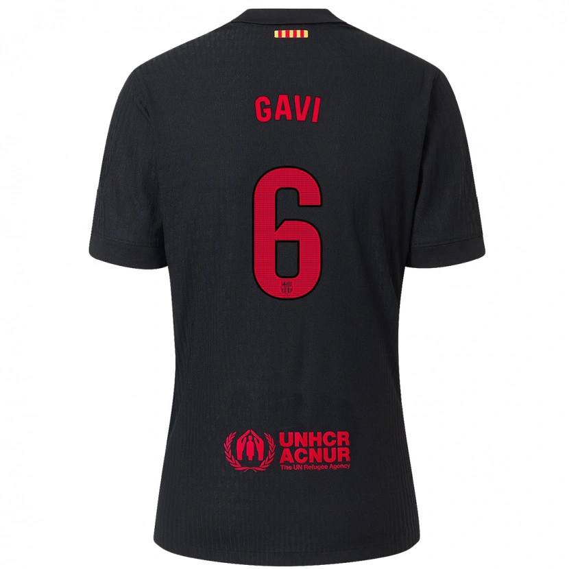 Danxen Enfant Maillot Gavi #6 Noir Rouge Tenues Extérieur 2024/25 T-Shirt