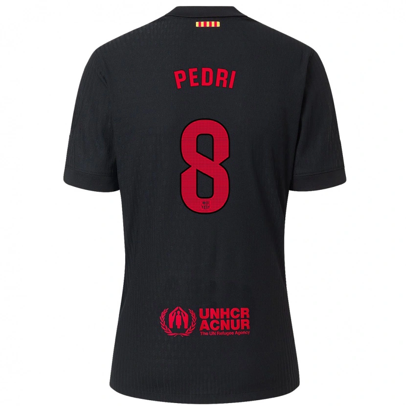 Danxen Enfant Maillot Pedri #8 Noir Rouge Tenues Extérieur 2024/25 T-Shirt