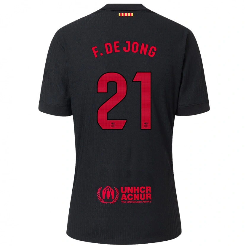 Danxen Enfant Maillot Frenkie De Jong #21 Noir Rouge Tenues Extérieur 2024/25 T-Shirt