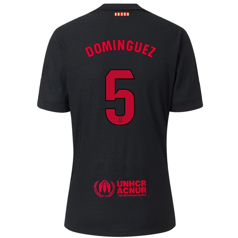 Danxen Enfant Maillot Sergi Domínguez #5 Noir Rouge Tenues Extérieur 2024/25 T-Shirt