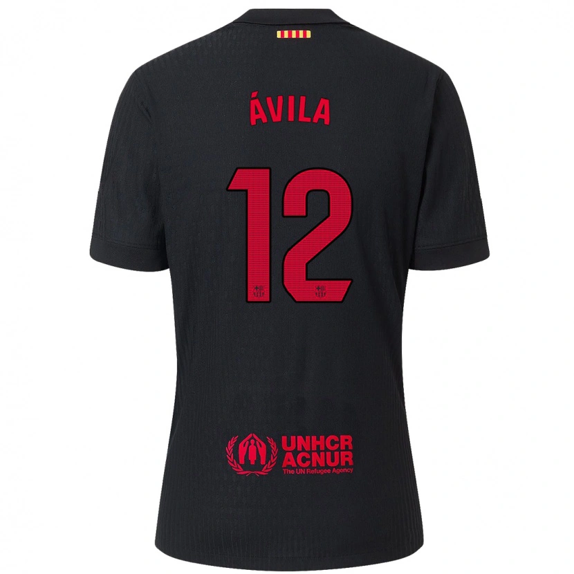 Danxen Enfant Maillot Dani Ávila #12 Noir Rouge Tenues Extérieur 2024/25 T-Shirt