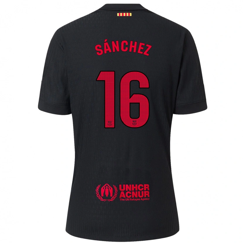 Danxen Enfant Maillot Edu Sánchez #16 Noir Rouge Tenues Extérieur 2024/25 T-Shirt