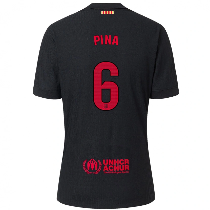 Danxen Enfant Maillot Clàudia Pina #6 Noir Rouge Tenues Extérieur 2024/25 T-Shirt