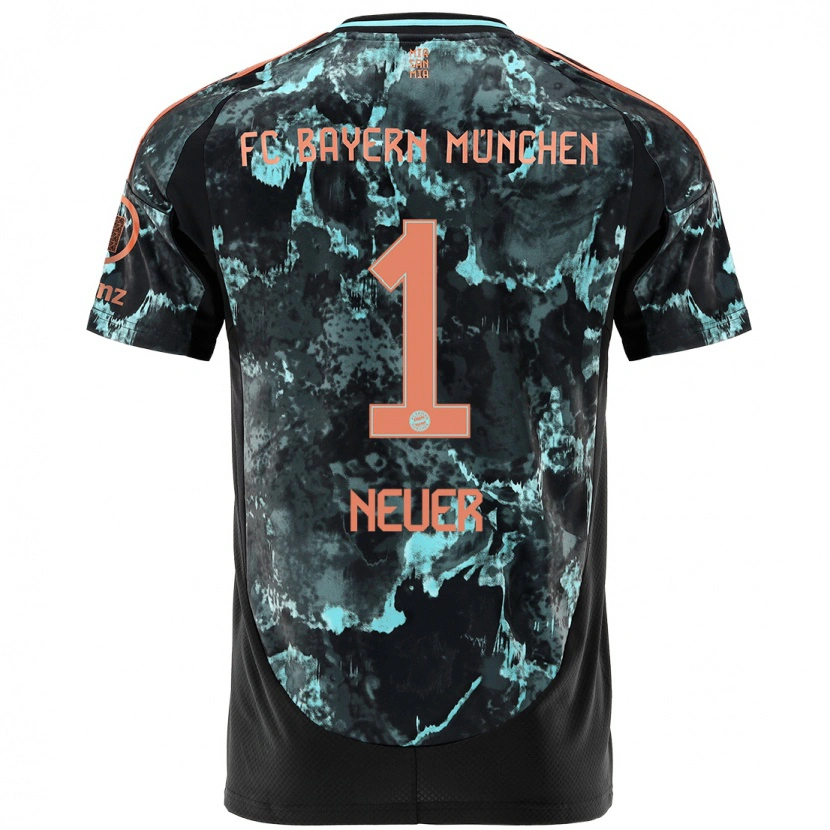 Danxen Enfant Maillot Manuel Neuer #1 Noir Tenues Extérieur 2024/25 T-Shirt