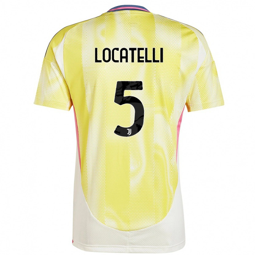 Danxen Enfant Maillot Manuel Locatelli #5 Jaune Solaire Tenues Extérieur 2024/25 T-Shirt