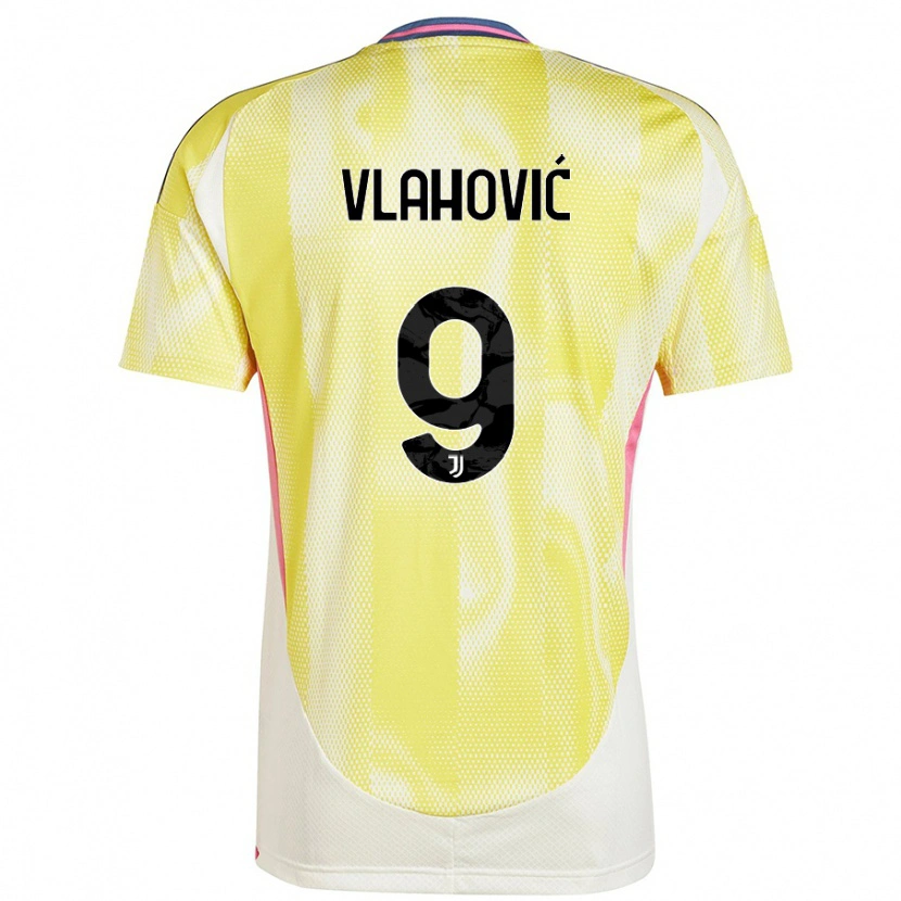 Danxen Enfant Maillot Dušan Vlahović #9 Jaune Solaire Tenues Extérieur 2024/25 T-Shirt