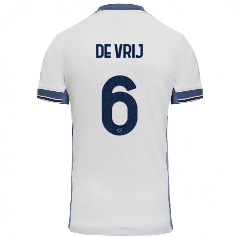 Danxen Enfant Maillot Stefan De Vrij #6 Blanc Gris Tenues Extérieur 2024/25 T-Shirt