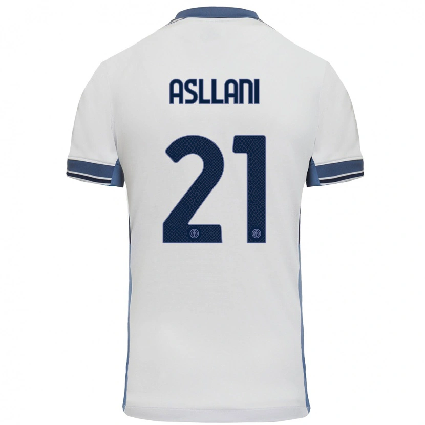 Danxen Enfant Maillot Kristjan Asllani #21 Blanc Gris Tenues Extérieur 2024/25 T-Shirt