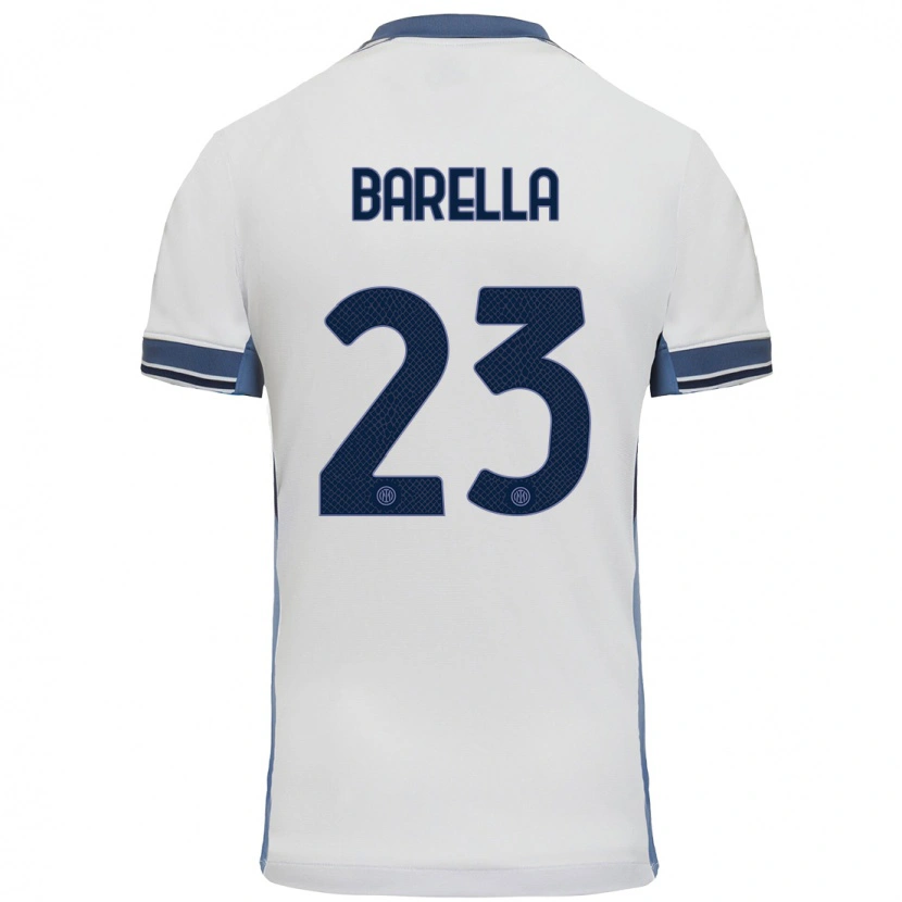 Danxen Enfant Maillot Nicolò Barella #23 Blanc Gris Tenues Extérieur 2024/25 T-Shirt