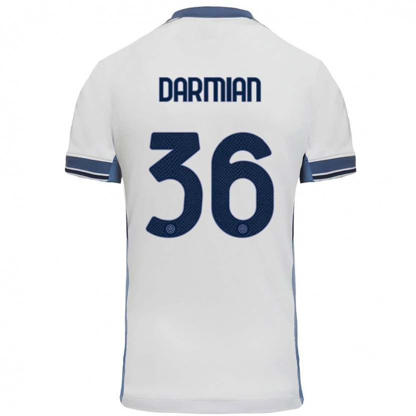 Danxen Enfant Maillot Matteo Darmian #36 Blanc Gris Tenues Extérieur 2024/25 T-Shirt