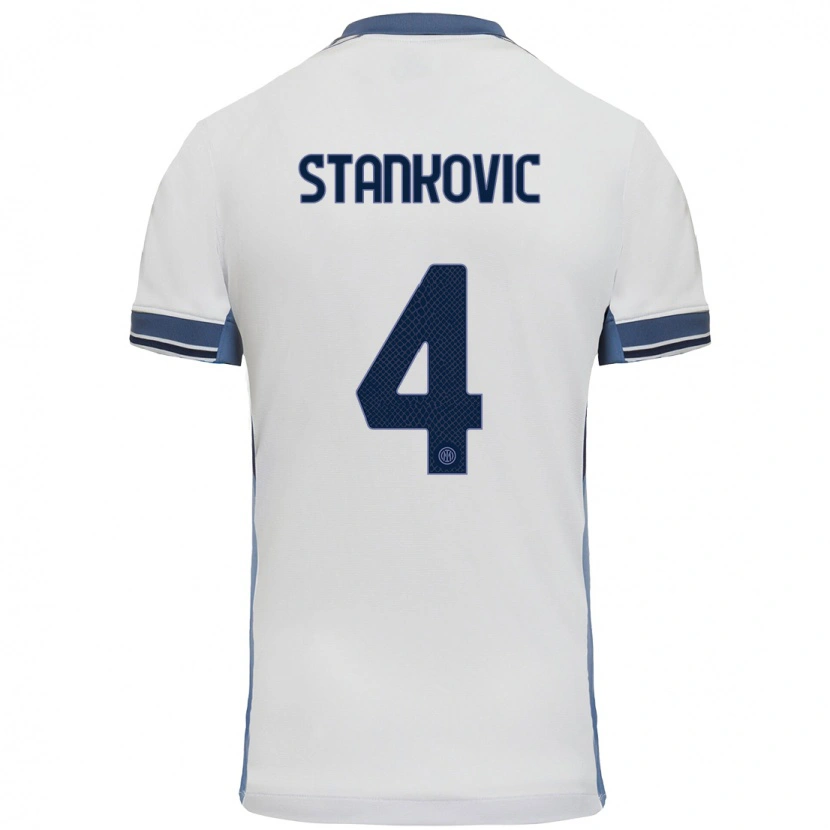 Danxen Enfant Maillot Aleksandar Stankovic #4 Blanc Gris Tenues Extérieur 2024/25 T-Shirt