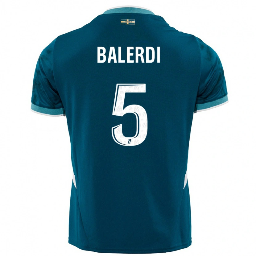 Danxen Enfant Maillot Leonardo Balerdi #5 Turquoise Bleu Tenues Extérieur 2024/25 T-Shirt