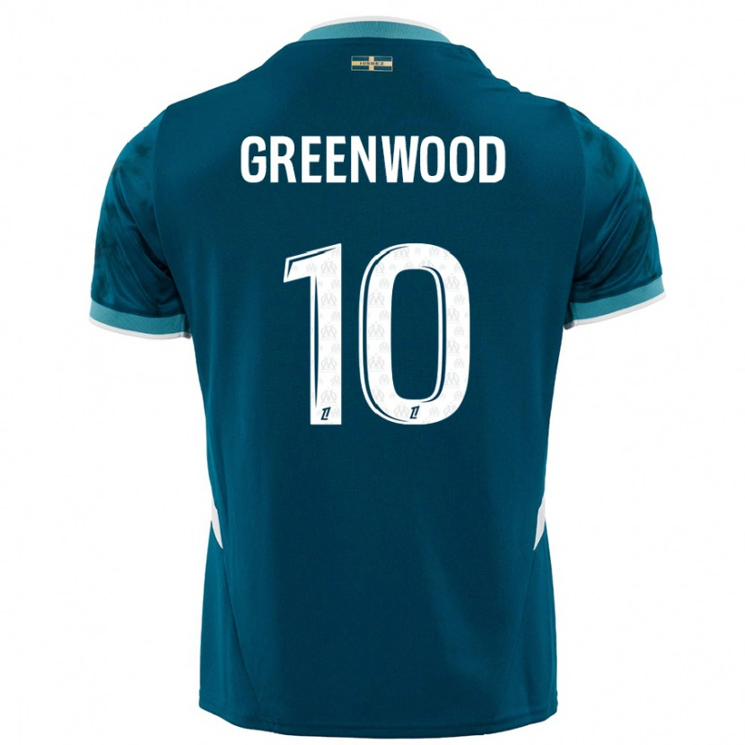 Danxen Enfant Maillot Mason Greenwood #10 Turquoise Bleu Tenues Extérieur 2024/25 T-Shirt