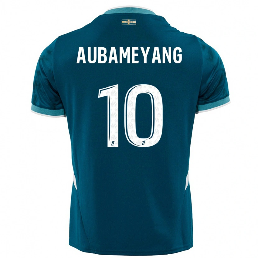 Danxen Enfant Maillot Pierre-Emerick Aubameyang #10 Turquoise Bleu Tenues Extérieur 2024/25 T-Shirt