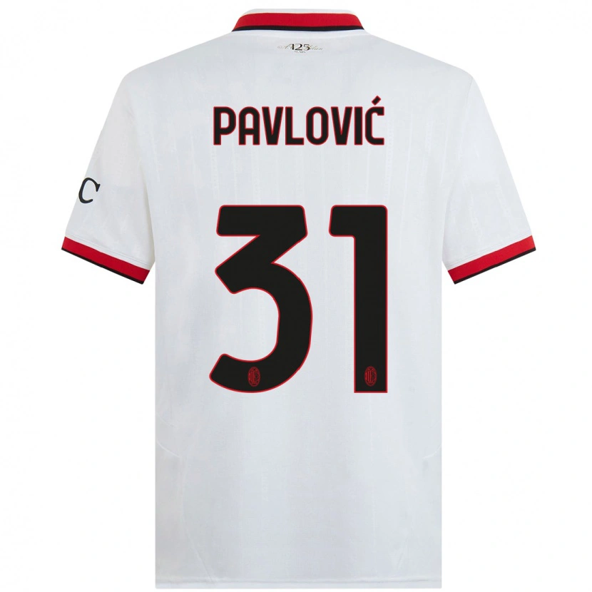 Danxen Enfant Maillot Strahinja Pavlović #31 Blanc Noir Rouge Tenues Extérieur 2024/25 T-Shirt