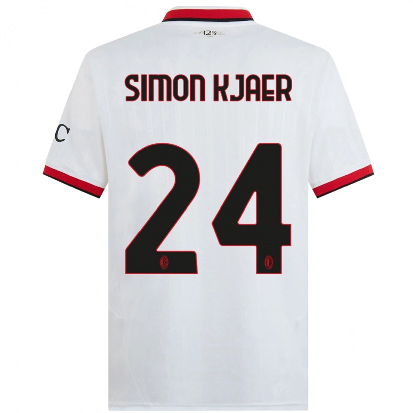 Danxen Enfant Maillot Simon Kjaer #24 Blanc Noir Rouge Tenues Extérieur 2024/25 T-Shirt