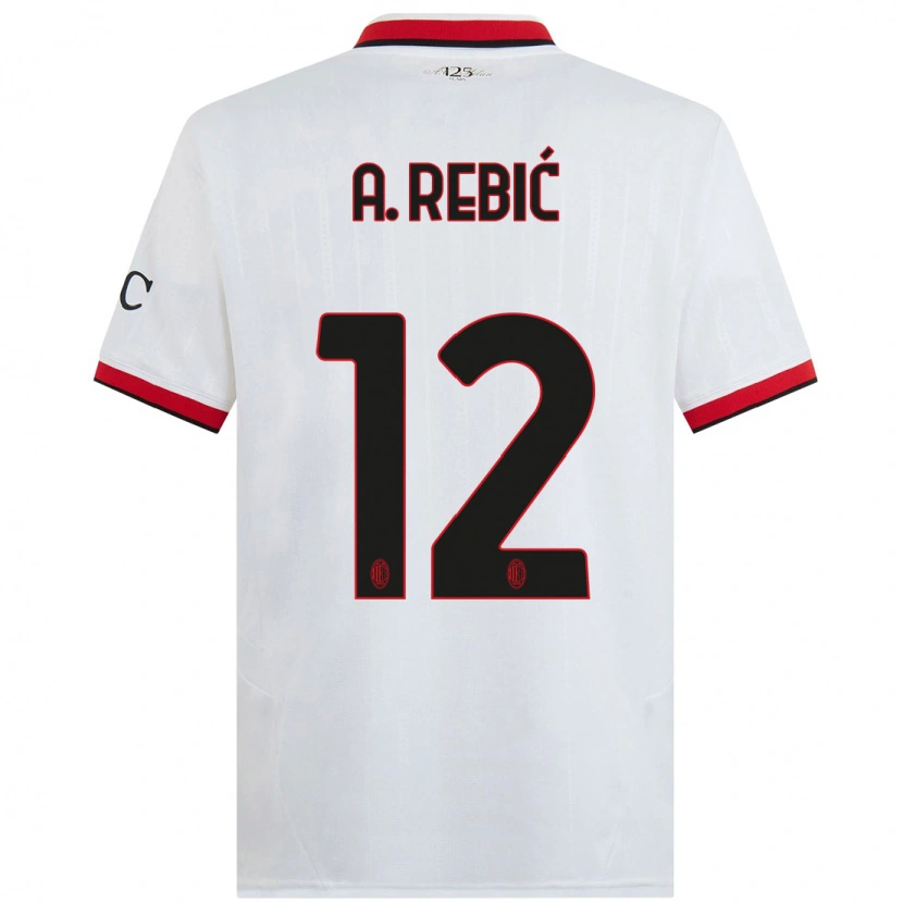 Danxen Enfant Maillot Ante Rebic #12 Blanc Noir Rouge Tenues Extérieur 2024/25 T-Shirt