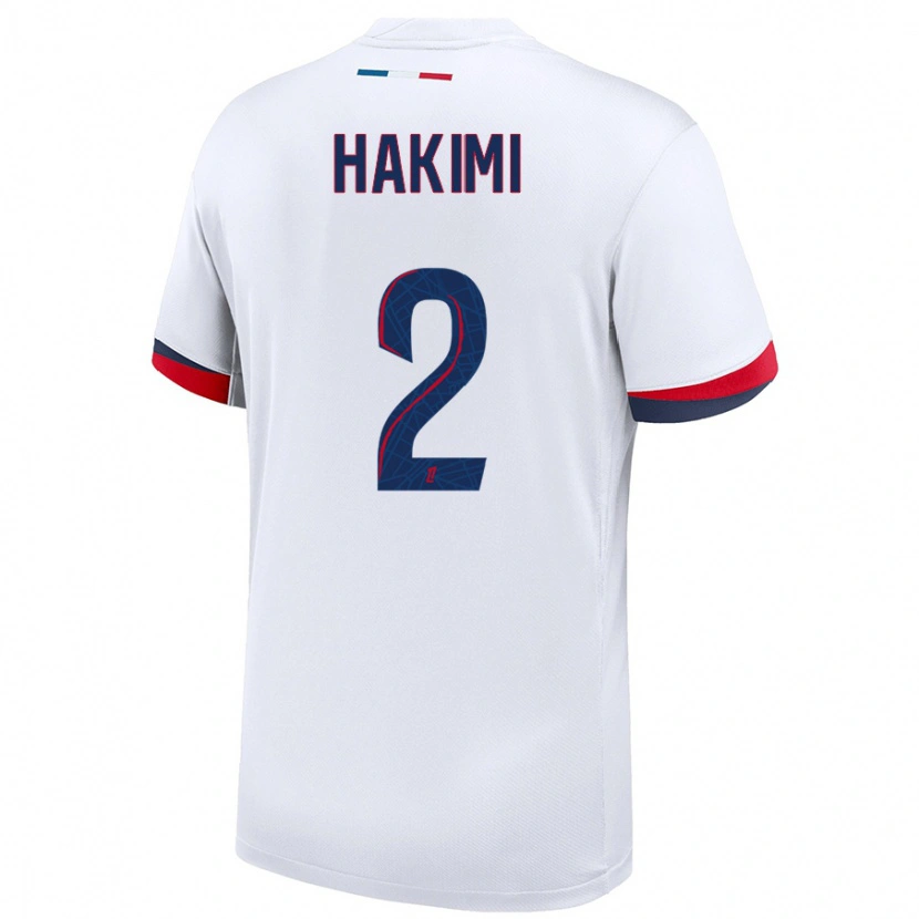 Danxen Enfant Maillot Achraf Hakimi #2 Blanc Bleu Rouge Tenues Extérieur 2024/25 T-Shirt