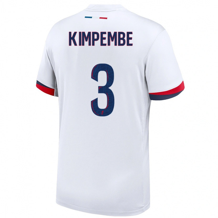 Danxen Enfant Maillot Presnel Kimpembe #3 Blanc Bleu Rouge Tenues Extérieur 2024/25 T-Shirt