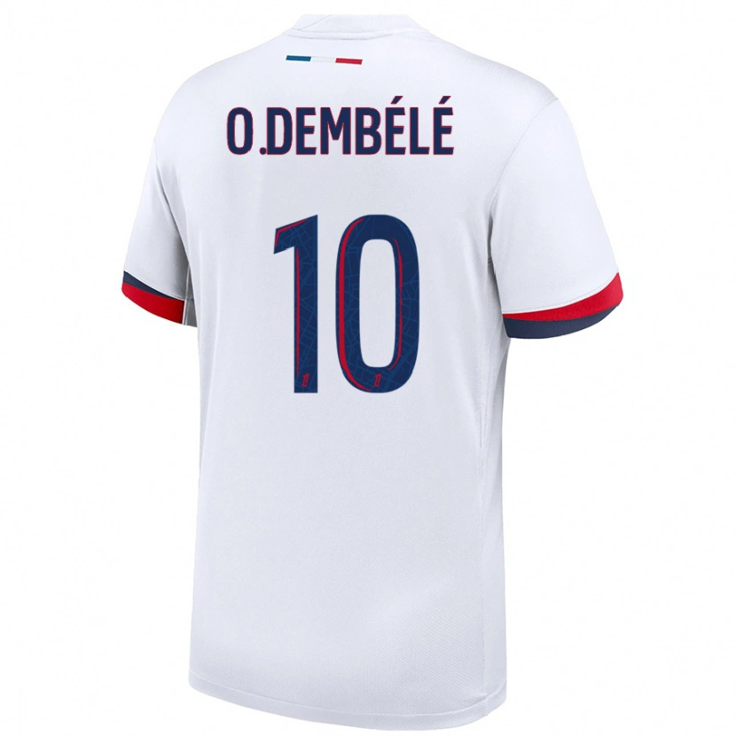 Danxen Enfant Maillot Ousmane Dembélé #10 Blanc Bleu Rouge Tenues Extérieur 2024/25 T-Shirt