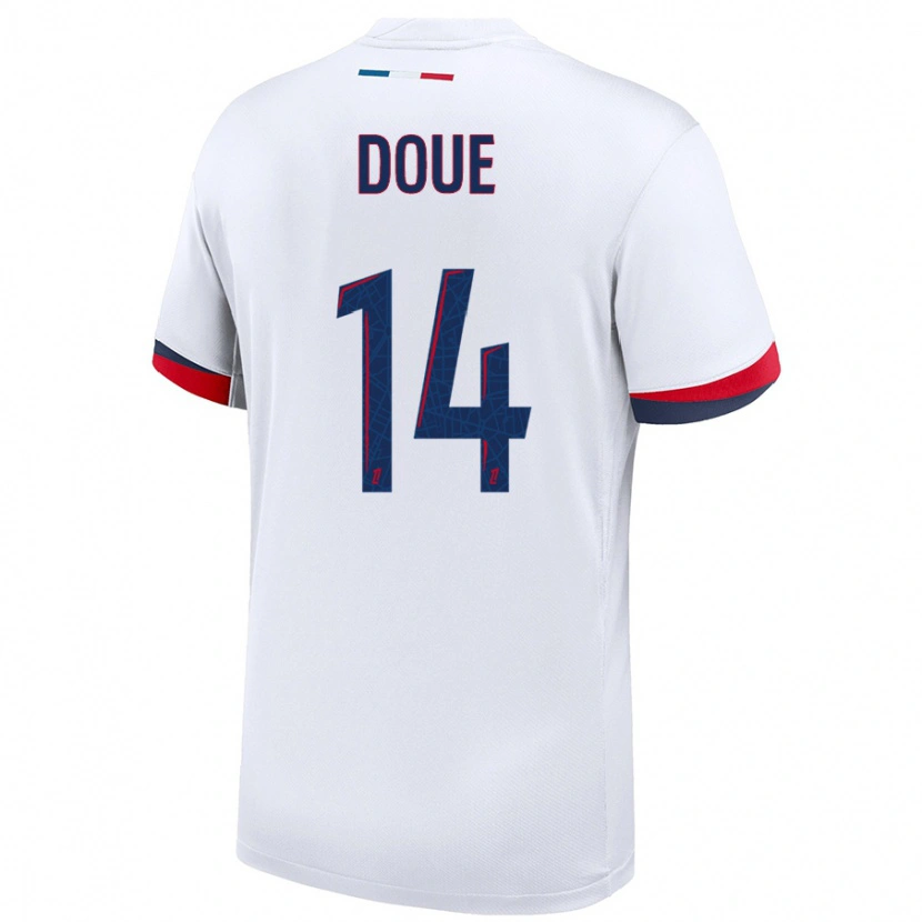 Danxen Enfant Maillot Désiré Doué #14 Blanc Bleu Rouge Tenues Extérieur 2024/25 T-Shirt