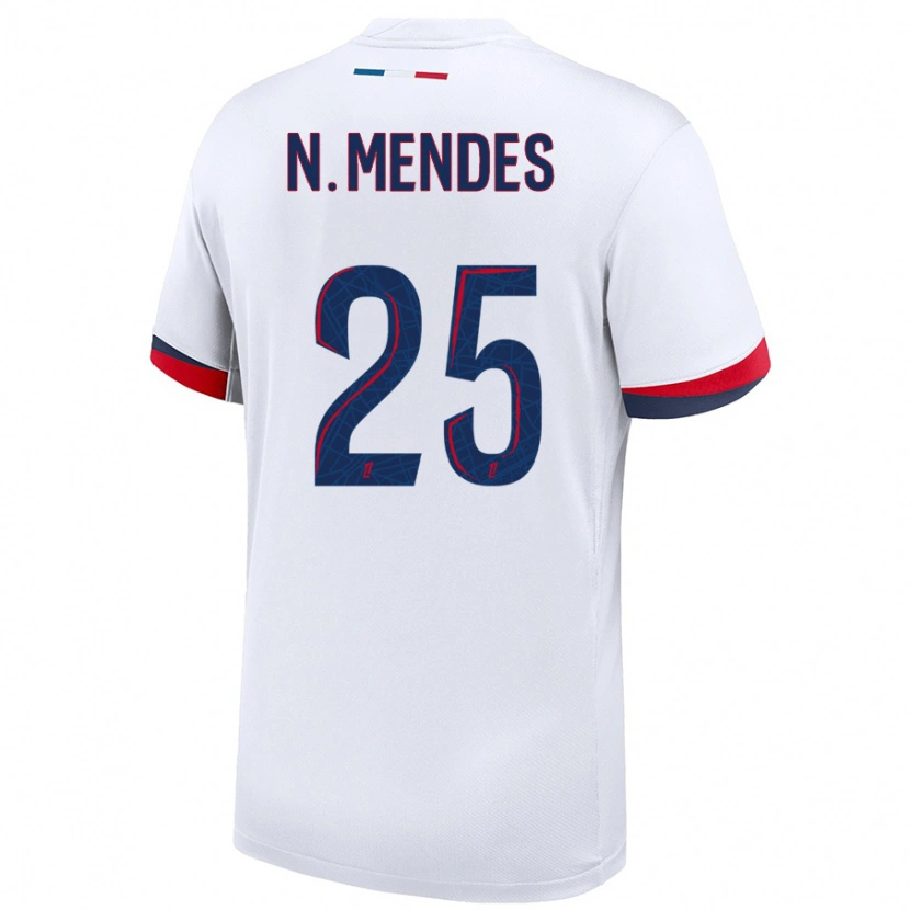 Danxen Enfant Maillot Nuno Mendes #25 Blanc Bleu Rouge Tenues Extérieur 2024/25 T-Shirt