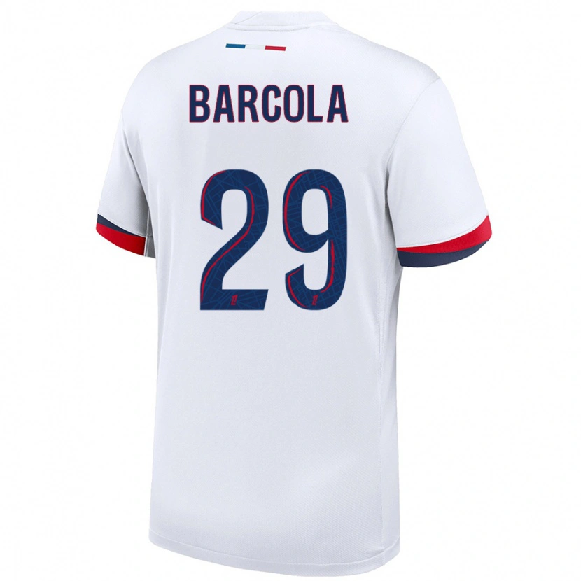 Danxen Enfant Maillot Bradley Barcola #29 Blanc Bleu Rouge Tenues Extérieur 2024/25 T-Shirt