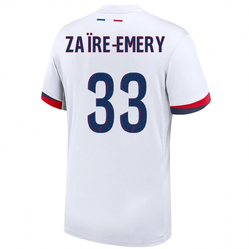 Danxen Enfant Maillot Warren Zaïre-Emery #33 Blanc Bleu Rouge Tenues Extérieur 2024/25 T-Shirt