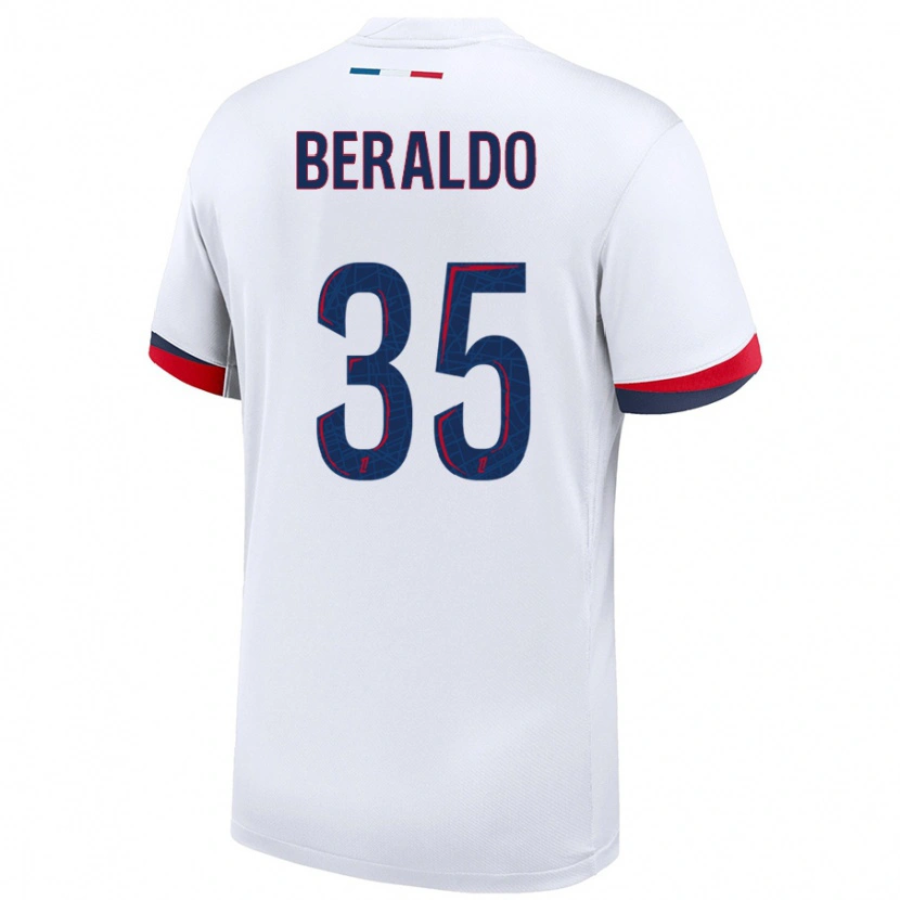 Danxen Enfant Maillot Lucas Beraldo #35 Blanc Bleu Rouge Tenues Extérieur 2024/25 T-Shirt